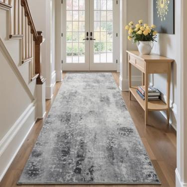 Imagem de Kelarea Tapete de corredor lavável, tapete de cozinha cinza de 6 x 20 cm com suporte de borracha, tapete antiderrapante abstrato para corredores, cozinha, quarto, lavanderia, entrada