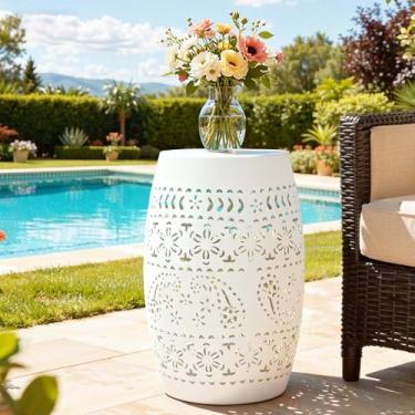 Imagem de Ultym Mesa lateral grande para ambientes externos, 45,7 cm A, moderna, recortada, metal, tambor vazado, sem montagem e resistente ao clima, banco decorativo de jardim para pátio, jardim, ambiente