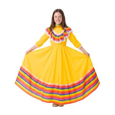 Imagem de Sexybeauty.u Girls Mexican Fiesta Dress for Ages 3–14, Traditional Cinco de Mayo Long Dress, Colorful Ruffle Folkloric Costume for Kids (X-Small)