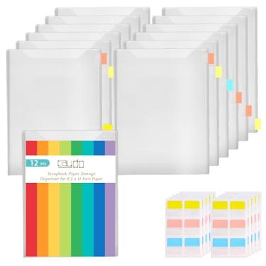 Imagem de Caydo Organizador de papel com 12 peças, armazenamento de papel de 21 x 27 cm, pastas de plástico com 18 abas adesivas de índice, organizador para impressora, foto, cartolina, álbum de recortes