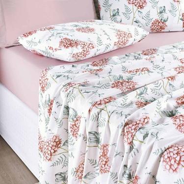 Imagem de Jogo de Cama Lençol Maggy Casal 4 Peças Percale 200 Fios Estampado - Hortencia Floral Rosa