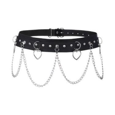 Imagem de Cinto Gótico Punk De Couro PU Preto Com Pingente De Lua E Franjas Vint