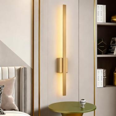 Imagem de GZZBMY Lâmpadas de Parede Interior LED Moderna Minimalista Criativa Longa Iluminação de Parede Metal Acrílico Mesa de Cabeceira Arandela para Quarto Corredor Sala de Estar Escadaria (Cobre Luz Quente