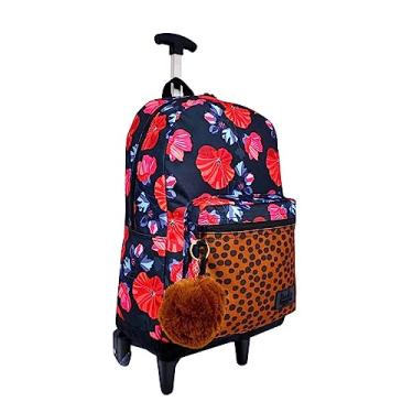 Imagem de Mochila Bolsa Rodinhas Estampada Universitária Feminina com Estampa Floral