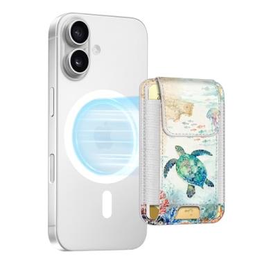 Imagem de FINPAC Carteira MagSafe, suporte magnético para iPhone 17/16/15/14/13/12 séries, seguro com bloqueio de RFID, 6 porta-cartões para mulheres e homens, mundo subaquático