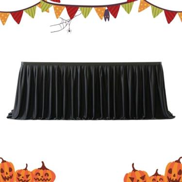 Imagem de Saia de mesa | Saias de mesa pretas laváveis com babados, 1,8 m/2,7 m/4,3 m, acessório de mesa para Halloween, carnaval, festa de aniversário, banquete, casamento, batismo, cerimônia de formatura