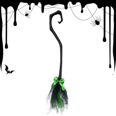 Imagem de Vassoura de bruxa de Halloween | Vassoura de bruxa de 94 cm para crianças - Decorações assustadoras portáteis com para parede externa quintal frente interna e externa