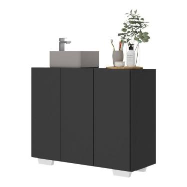 Imagem de Gabinete Banheiro 3 Portas 90Cm Multimóveis V5031 Preto/Branco Preto/Branco