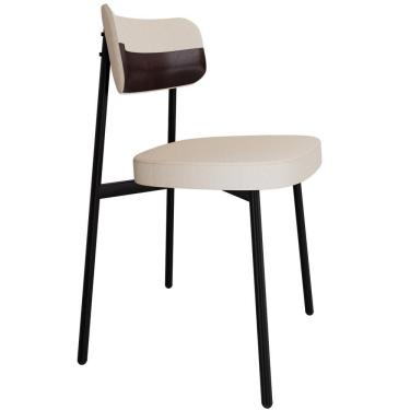 Imagem de Cadeira Estofada Para Sala De Jantar Astrid Preto C01 Linho Palha Courino Café - Lyam Decor
