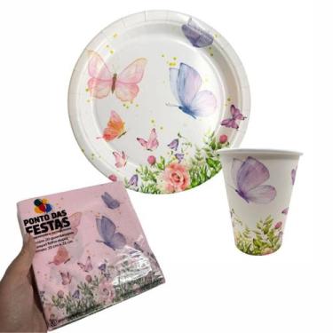 Imagem de Kit Festa Meu Jardim Encantado 8 Copos + 8 Pratos + 20 guardanapos Reg