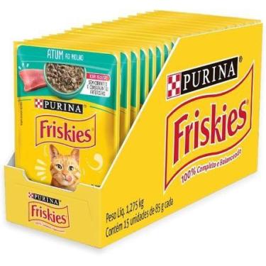 Imagem de Caixa de sachê Friskies para gatos adultos sabor atum ao molho 85g com