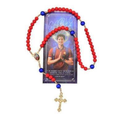 Imagem de Terço Carlo Acutis contas vermelhas com folheto ARL8489 - Artigos Reli