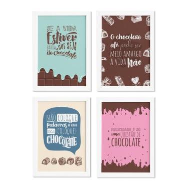 Imagem de Quadros Frases Chocolate Moldura Branca 33x43cm 4un - Quartinhos