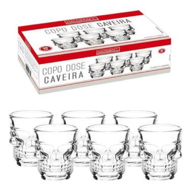 Imagem de Conjunto 6 Copos Shot Dose Caveira 50ml em Vidro  Ideal para Tequila e