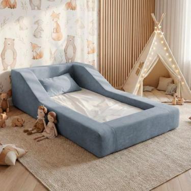 Imagem de Cama Montessoriana Infantil Noah 100% Espuma com Colchão Bouclê Azul -