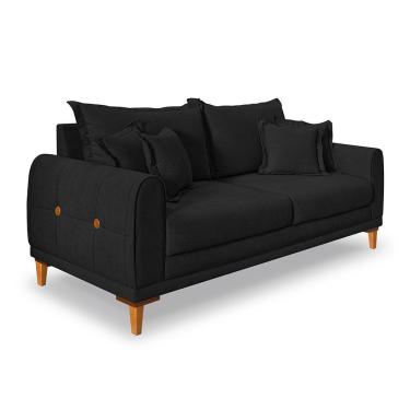 Imagem de Sofá Living 2 Lugares 1,60m Livia Bouclê Pés De Madeira - Pallazio Cor Preto