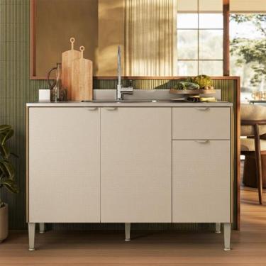 Imagem de Balcão de Cozinha para Pia 120 Cm Soul 3 Portas 1 Gaveta Freijó/Soft -