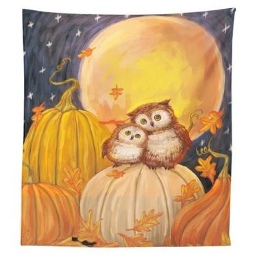 Imagem de Tapeçaria de parede de abóbora e coruja de Halloween 150x100cm em micr