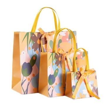 Imagem de Bolsa de presente, papel cartolina, estilo minimalista com laço, 3 peç