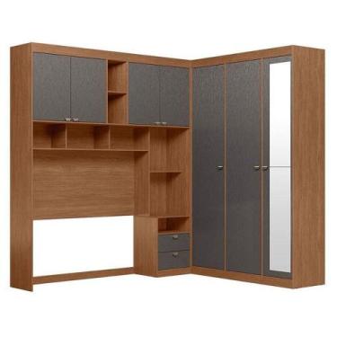 Imagem de Quarto Casal Lugano Com Espelho Jatobá Grafite Acetinado - Santos Andi