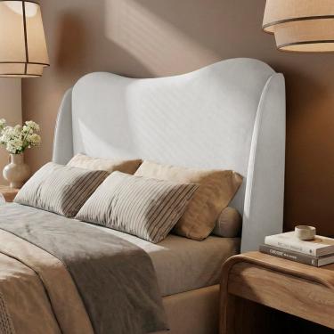 Imagem de Cabeceira Orgânica Para Cama Box Casal Padrão Luma 140cm Bouclê Branco - Desk Design