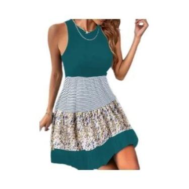 Imagem de Vestido Elegante plus Size Com Estampa Floral E Listras, Com Babados N