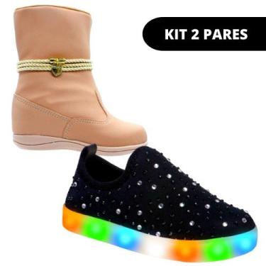 Imagem de Tenis Feminino e Coturno Infantil - KIT 2 PARES Tam 20 ao 34 - Sapatin