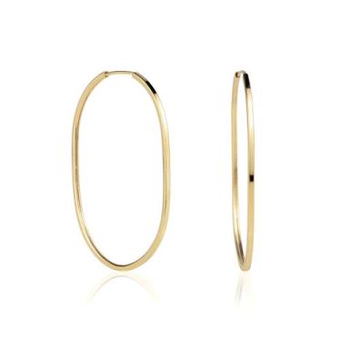 Imagem de Brinco de Argola Oval Fio Quadrado Em Ouro 18k Grande 30mm - Agaprime 