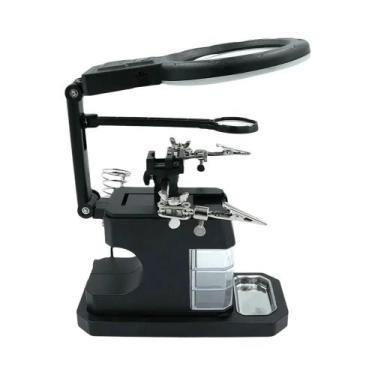 Imagem de Lupa de soldagem led luz clipe auxiliar lupa 3 em 1 mão solda ferro su