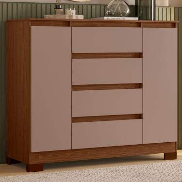 Imagem de Cômoda 4 Gavetas 2 Portas com Pés Atena Albatroz - Nogueira/Capucino