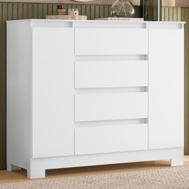 Imagem de Cômoda Flex 4 Gavetas 2 Portas com Pés Atena Albatroz - Branco/Titanium/Rosa/Azul