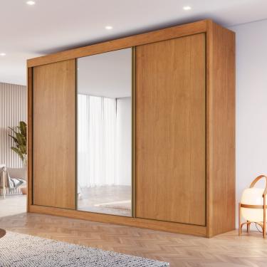 Imagem de Guarda Roupa Casal com Espelho 3 Portas de Correr MDF Chicago Conquista Móveis - Cinamomo