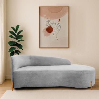 Imagem de Divã Recamier Orgânico França 140cm Lado Dir Pés Madeira Linho Cinza Claro