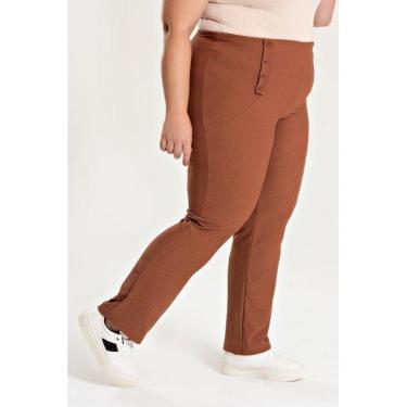 Imagem de Calça Feminina Plus Size Malha Turim Cós Reto Detalhe Botão - Serena-Feminino