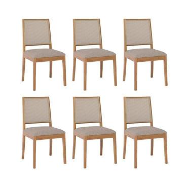 Imagem de Kit 6 Cadeiras para Sala de Jantar Estofadas Buriti Madeira/Bege
