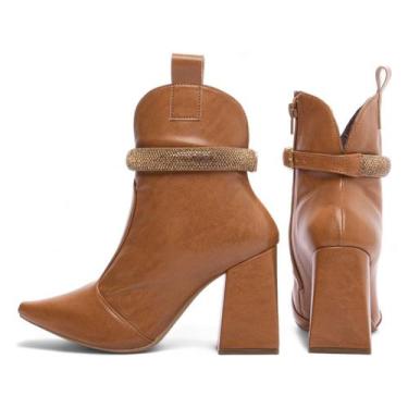 Imagem de Bota Cano Médio Bico Fino Salto Alto Grosso Bloco Feminina 12 cm Caram