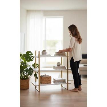 Imagem de Prateleira Tripla Industrial Dourado e Branco 60x25cm - Congratulation