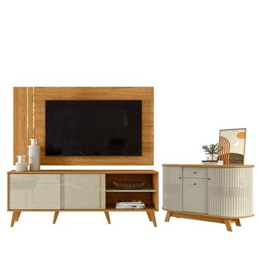 Imagem de Rack Bancada E Painel Para Tv Cronos Com Aparador Para Sala Buffet Monza Cumaru Opala - Madetec