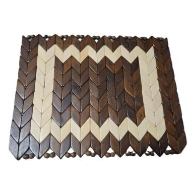 Imagem de Base Descanso Panela Madeira Retangular Marrom-Marfim 27cm x 21cm - Id