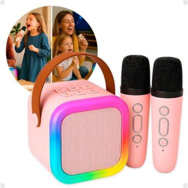 Imagem de Caixinha Som Karaokê 2 Microfones Sem Fio Bluetooth - Nehc, Rosa
