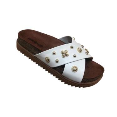 Imagem de Sandalia Moleca  Slide Plataforma Papete Tratorada, Branco off, 36