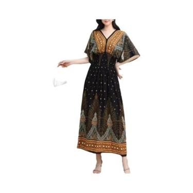 Imagem de Vestido Midi Vintage Boêmio Floral Para Mulheres Com Decote Em V E Cin
