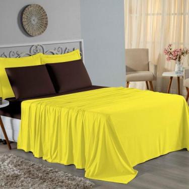 Imagem de Jogo de Cama Casal Viúva Nobre 4 Peças Malha 100% Algodão - Amarelo / 
