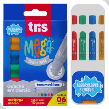 Imagem de Guache Bastão Metálico Mega Summit 6 Cores Brilho Pintura Infantil