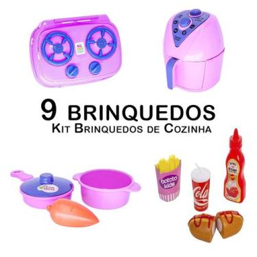 Imagem de Kit Cozinha Infantil Air Fryer Fogão Panela Comidinhas 9pç - Altimar