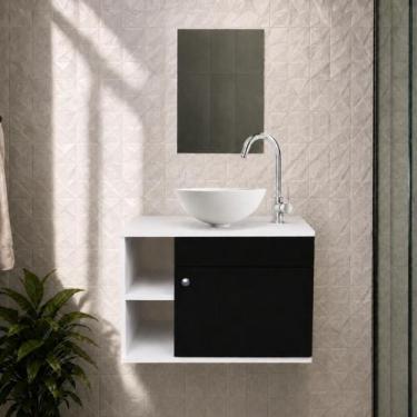 Imagem de Gabinete de Banheiro 60cm com Cuba e Espelho Completo Lavabo Armário S