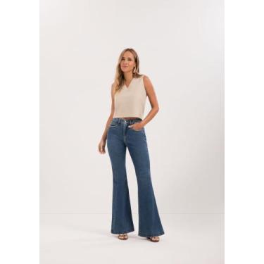 Imagem de Calça Jeans Flare Cintura Alta Chapa Barriga Para Pequenas Lunender J0