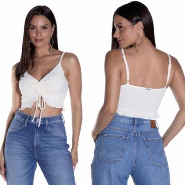 Imagem de Top Cropped Feminino de Alça Com Franzido - PURAMANIA, Off white, M