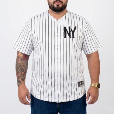 Imagem de Camisa Baseball M10 Plus Size Classic NY Listrado Branco Cor:BrancoTam