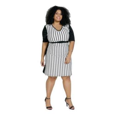 Imagem de Vestido Plus Size Listrado E Preto - Decote V E Conforto - Alooke, XXG